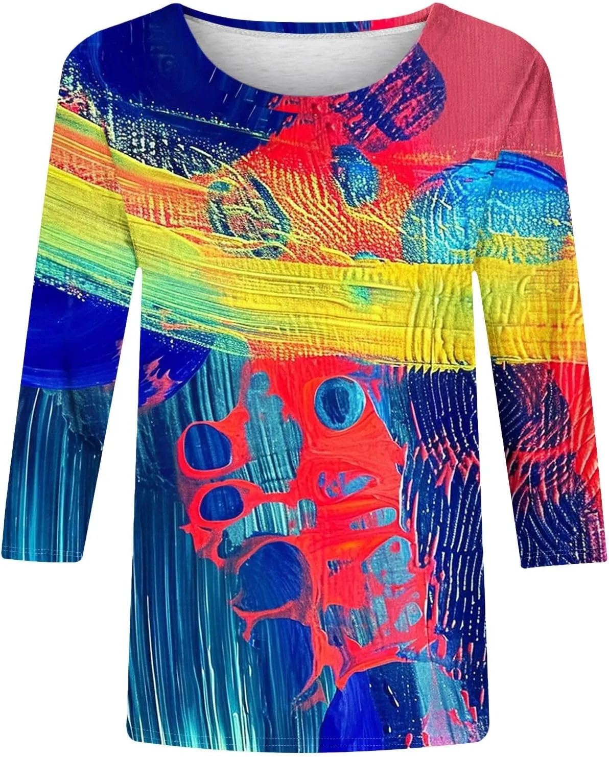 2024 Fashion Spring Tops 3/4 Sleeve Length Trendy Shirts Dressy Casual Work Blouse Ladies Tie Dye Summer Outfits