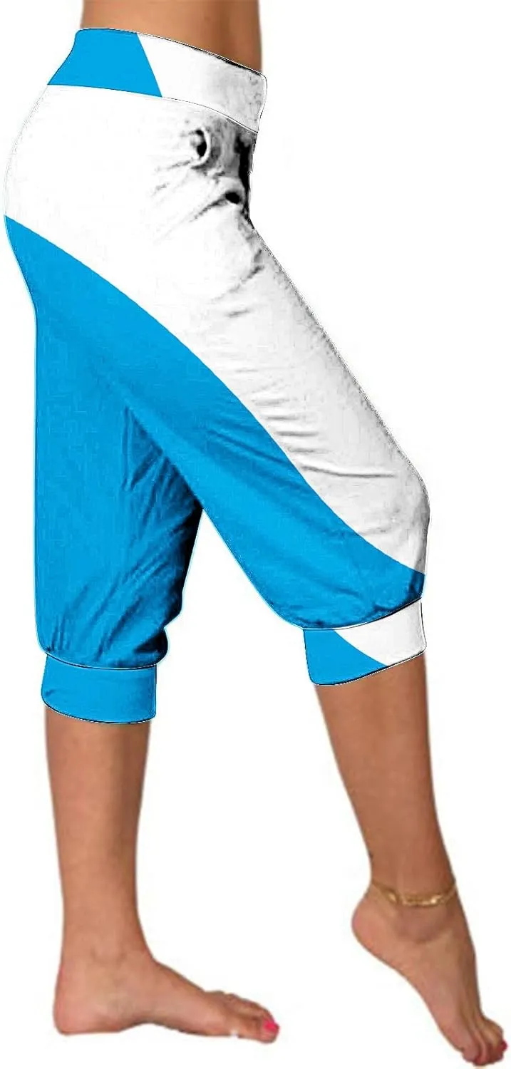 2025 Stylish Colorblock Capris Pant for Women High Elastic Trendy Cuff Sweatpant Summer Side Pocket Stretch Trouser