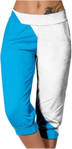 2025 Stylish Colorblock Capris Pant for Women High Elastic Trendy Cuff Sweatpant Summer Side Pocket Stretch Trouser