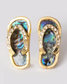 Abalone and Crystal Gold Flip Flop Sandal Stud Earrings Coastal Cowgirl