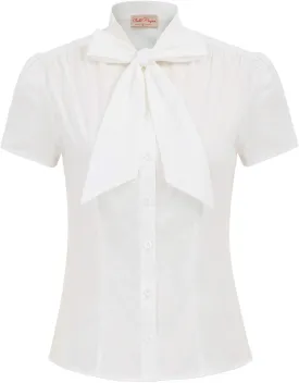 Belle Poque Summer Short Sleeve Office Button Down Blouse Stripe Shirt Tops with Bow Tie BP573