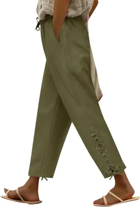BIRW Womens Linen Pants with Pockets High Waist Comfy White Gauze Pants Casua Lightweight Loose Trousers