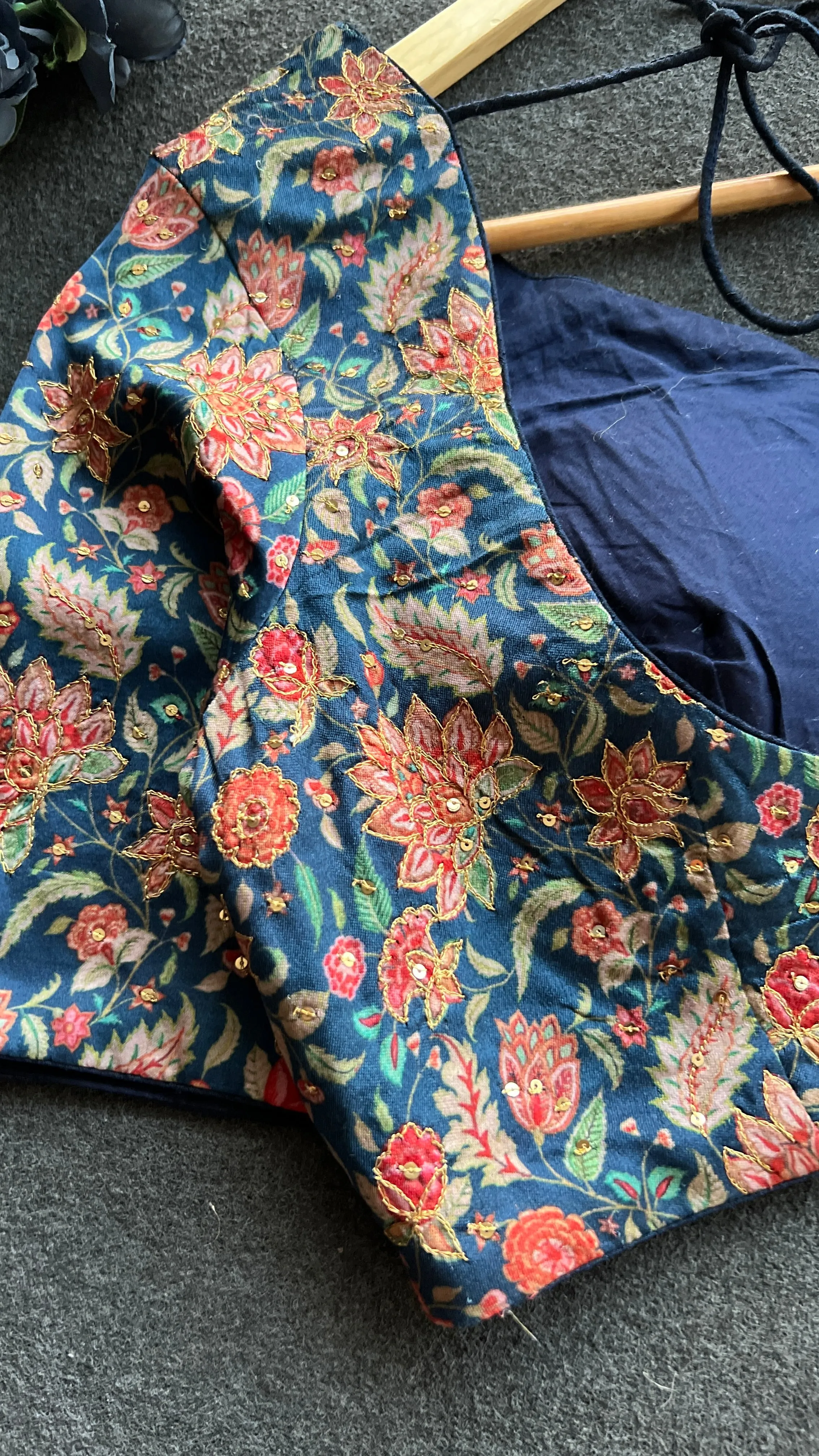 Blue floral muslin silk blouse