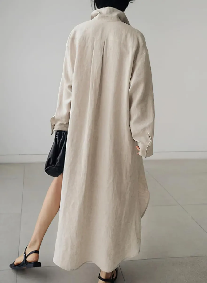 chouyatou Women's Spring Button Down Cotton Shirt Dress Summer Flowy Side Slit Maxi Shift Dress