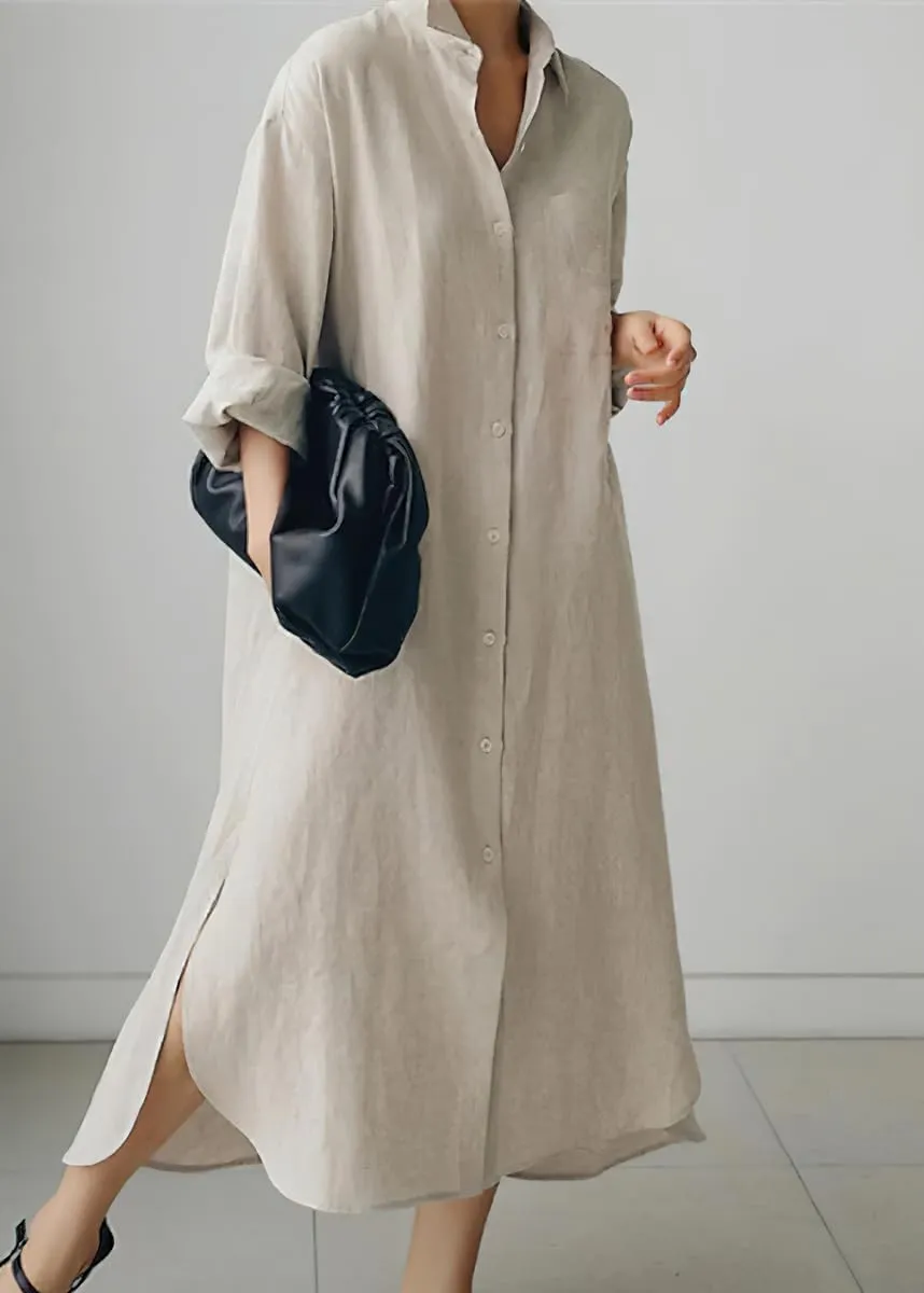 chouyatou Women's Spring Button Down Cotton Shirt Dress Summer Flowy Side Slit Maxi Shift Dress