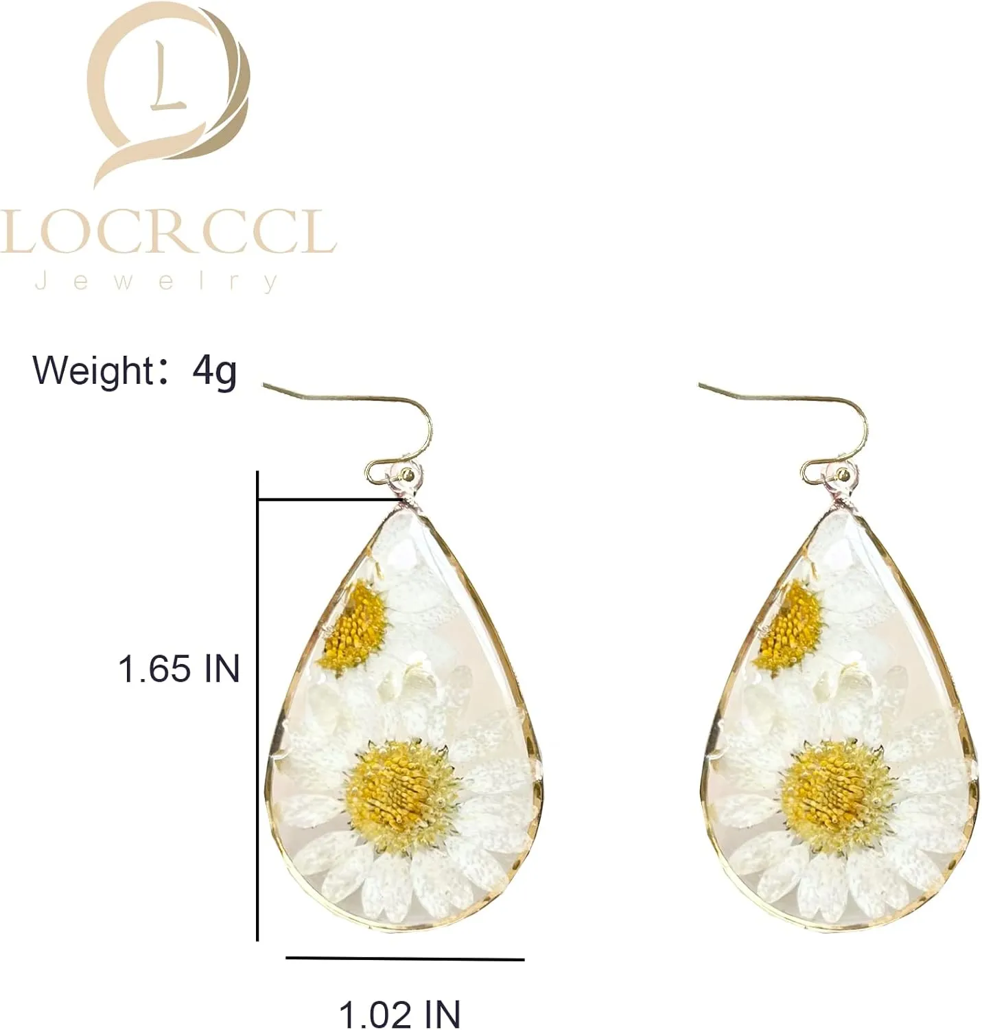Daisy Pressed Flower Earrings Handmade Resin Daisy Real Dried Flower Floral Teardrop Dangle Earring White Flower Earrings Christmas 2024 Gifts for Women