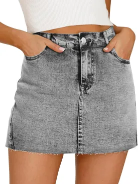 Denim Skort for Women Denim Mini Skirt Casual High Waist Stretch Jean Skirt with Pockets