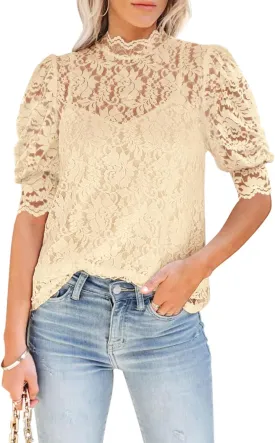 DOROSE Womens Tops and Blouses Dressy Casual Lace Floral Long Sleeve Shirts