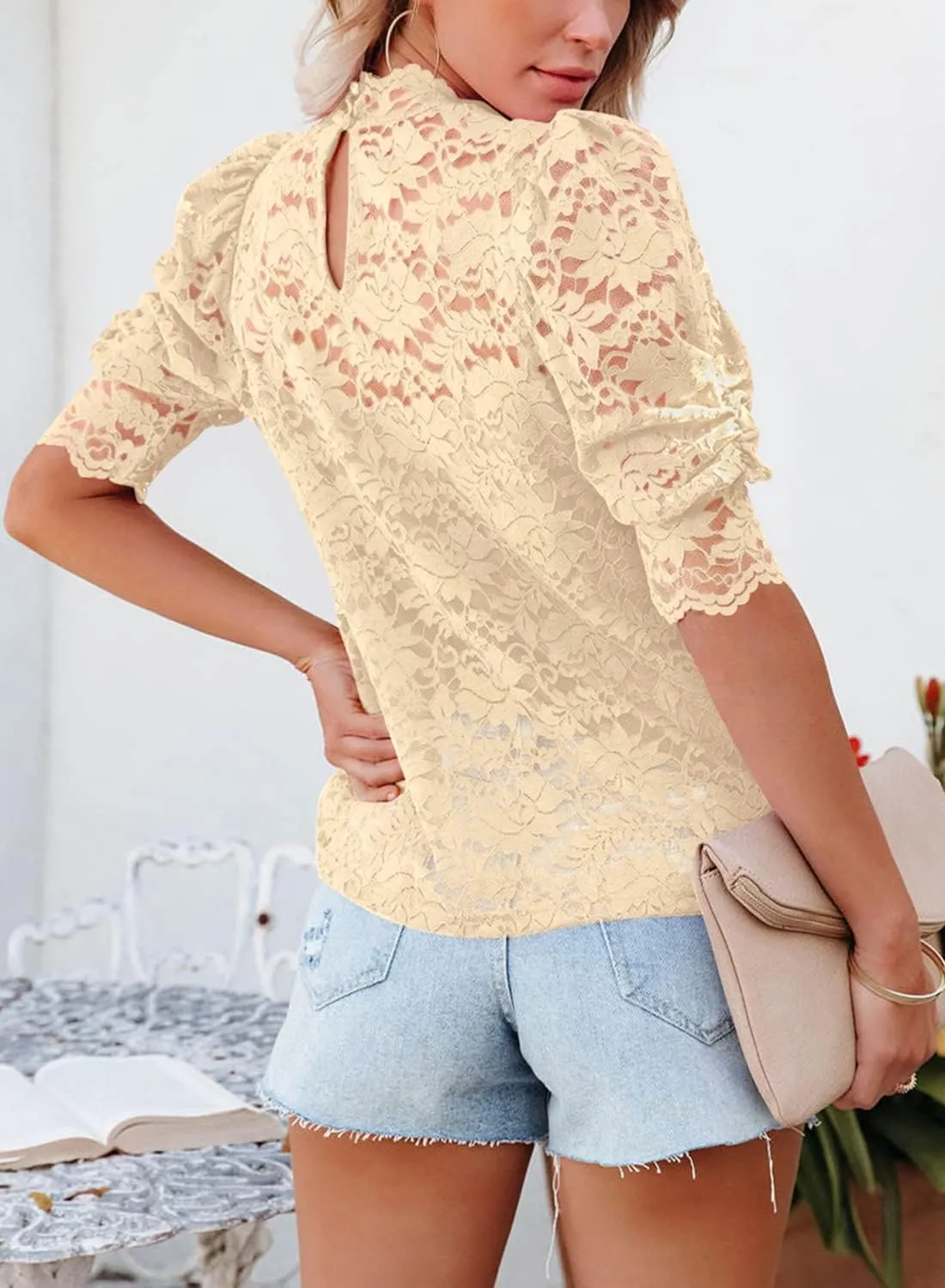 DOROSE Womens Tops and Blouses Dressy Casual Lace Floral Long Sleeve Shirts