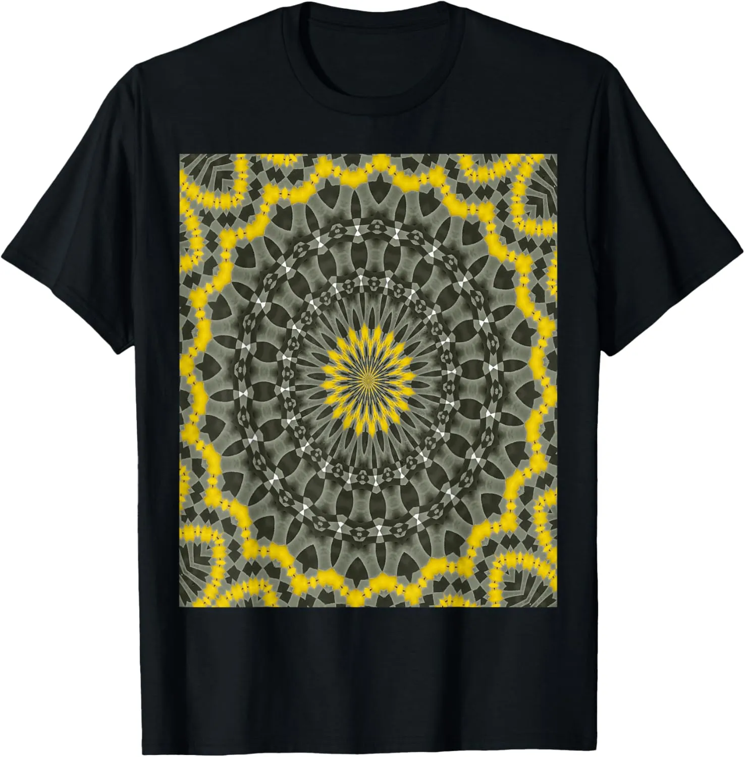 Geometric Symmetrical Pattern Yellow and Grey T-Shirt