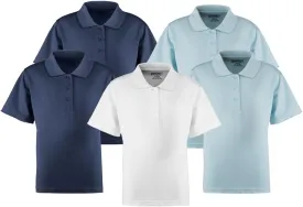 Girl's Short Sleeve Polo Shirts, Assorted, 5/6, Pack of (Navy-2, White-2, Light Blue-1)