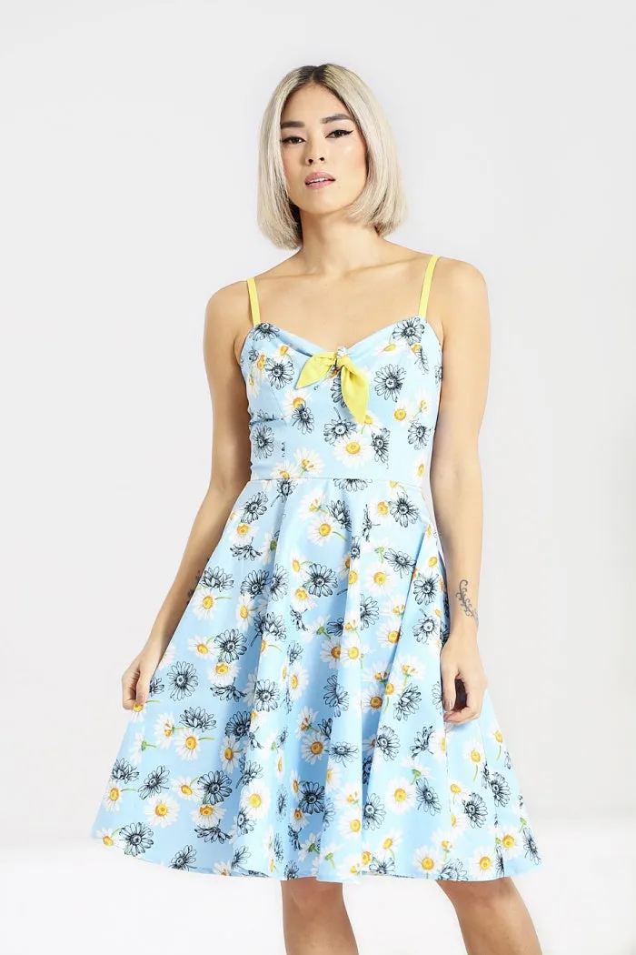 Hell Bunny Daisy Mid Dress Floral Light Blue