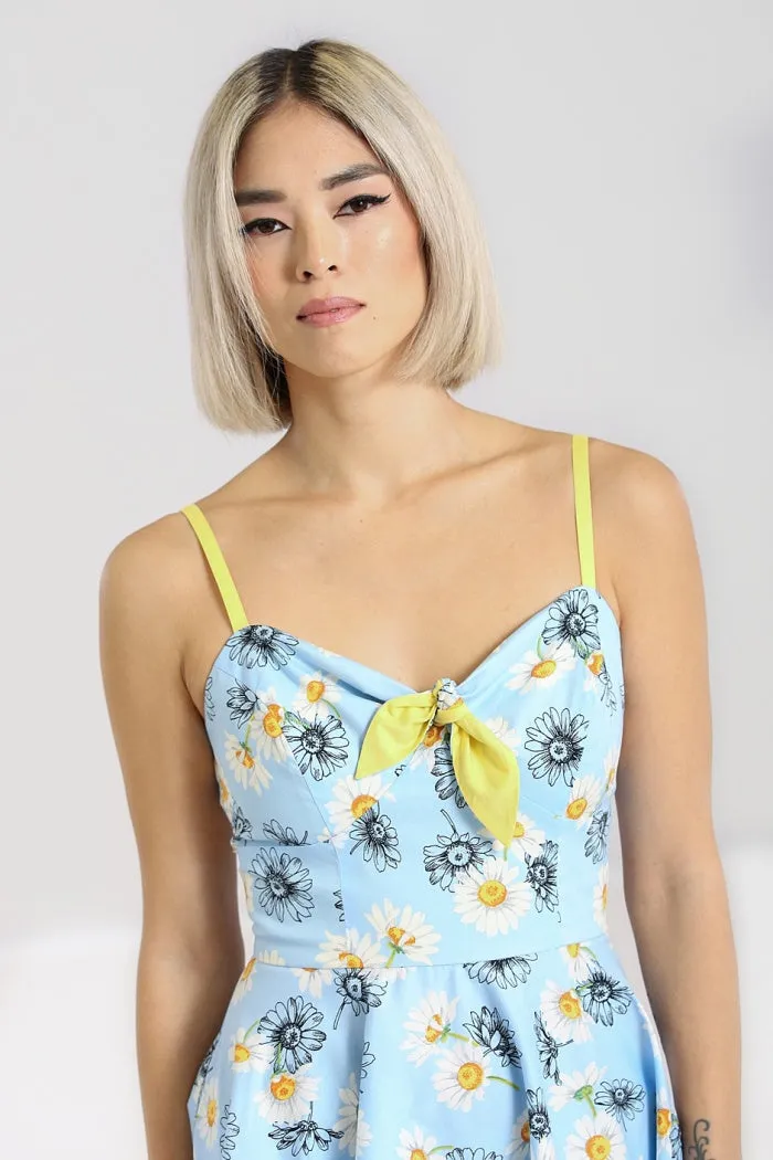 Hell Bunny Daisy Mid Dress Floral Light Blue