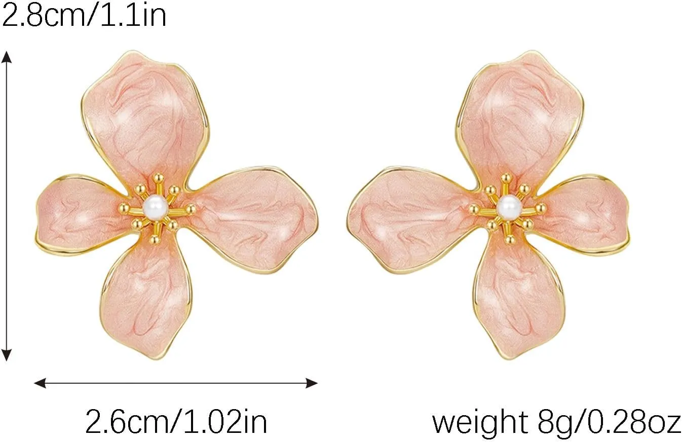 Irregular Statement Earrings for Women Unique Stainless Steel Petal White Enamel Large Stud Trendy Jewelry