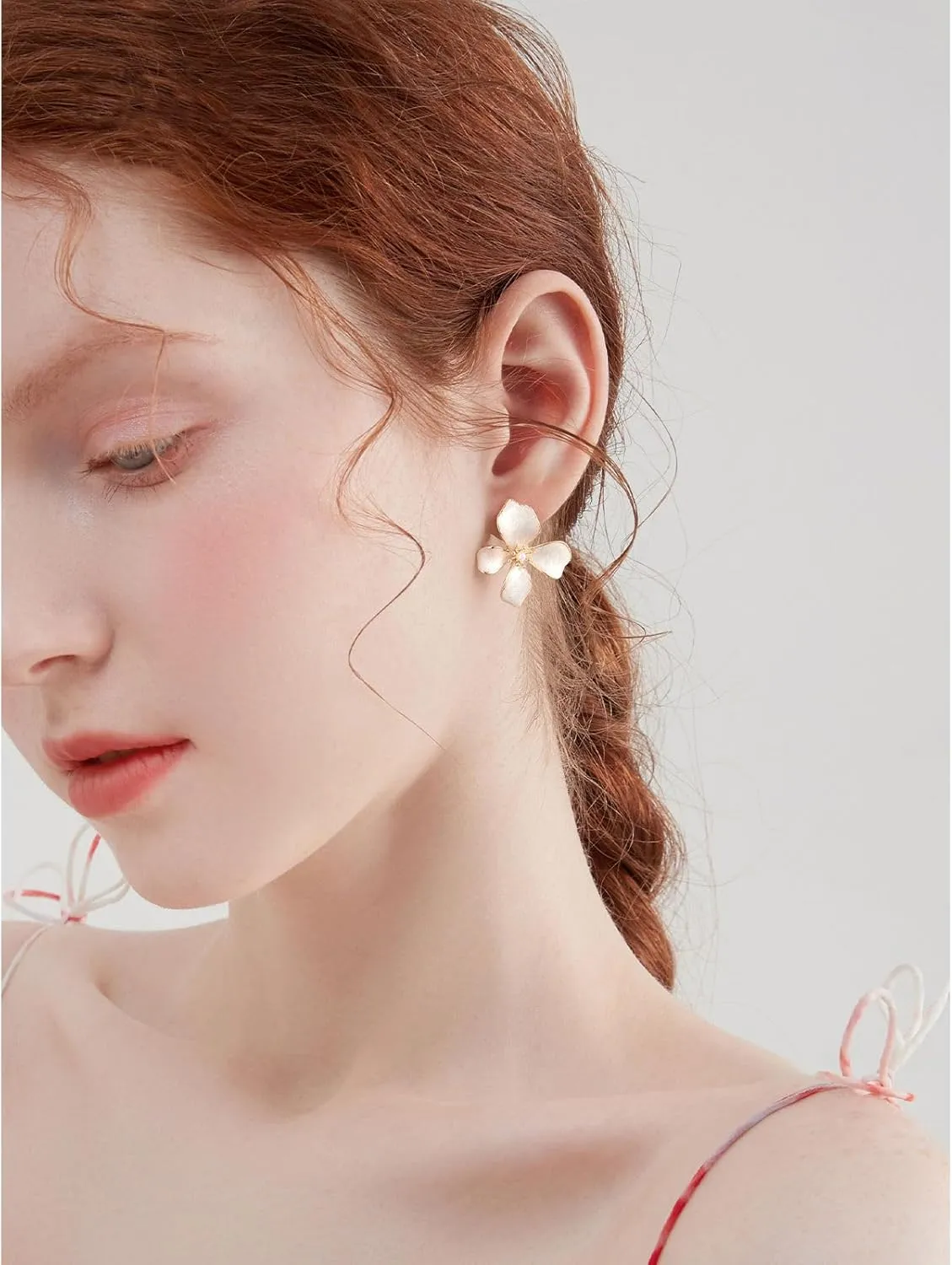 Irregular Statement Earrings for Women Unique Stainless Steel Petal White Enamel Large Stud Trendy Jewelry
