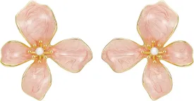 Irregular Statement Earrings for Women Unique Stainless Steel Petal White Enamel Large Stud Trendy Jewelry