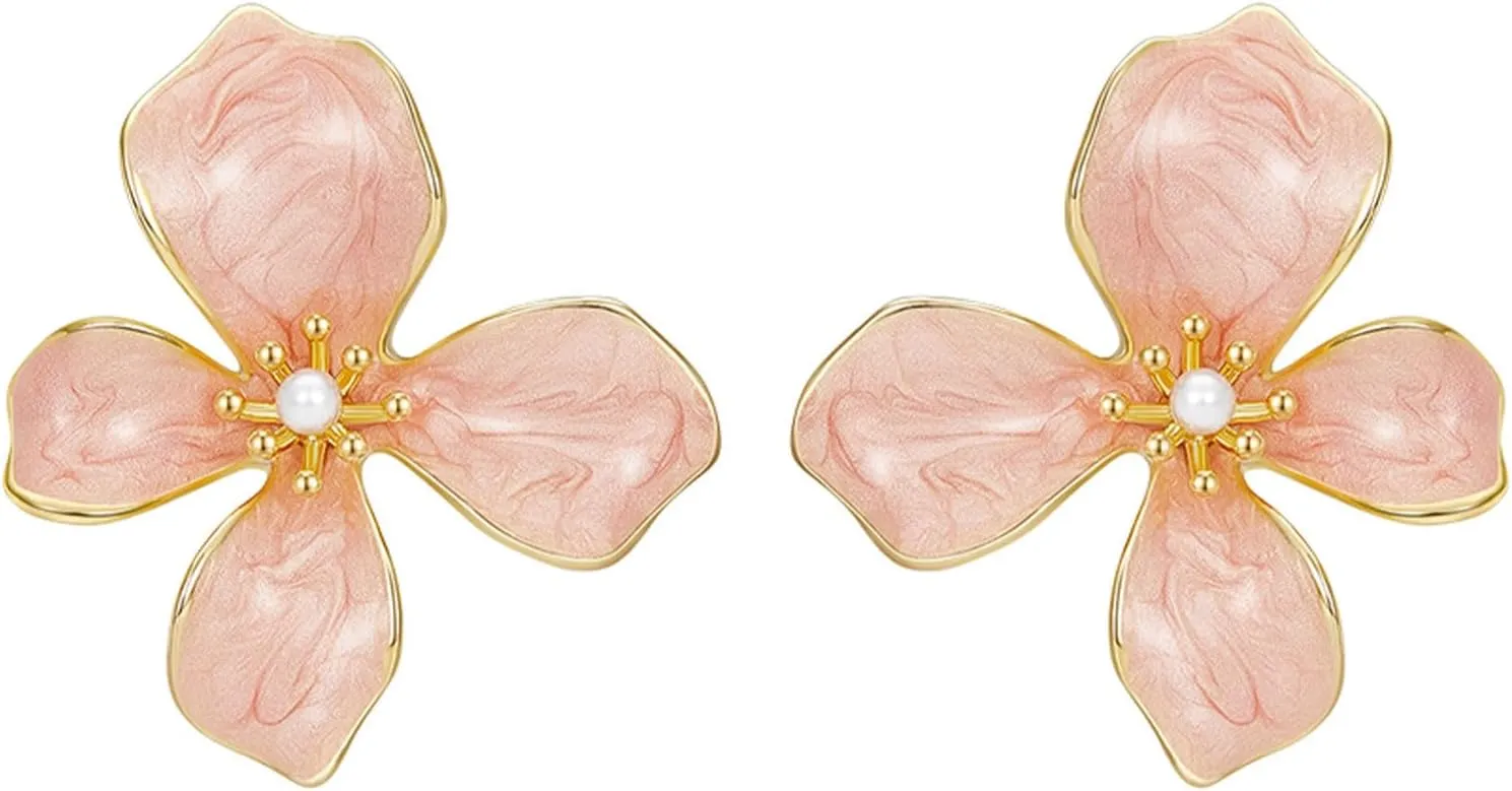 Irregular Statement Earrings for Women Unique Stainless Steel Petal White Enamel Large Stud Trendy Jewelry