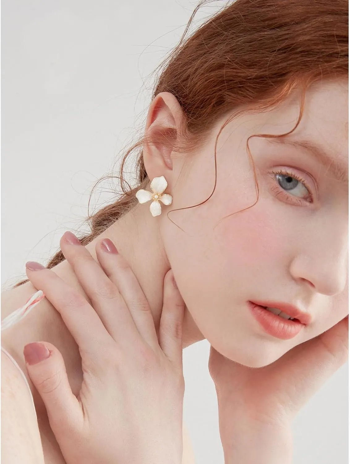 Irregular Statement Earrings for Women Unique Stainless Steel Petal White Enamel Large Stud Trendy Jewelry