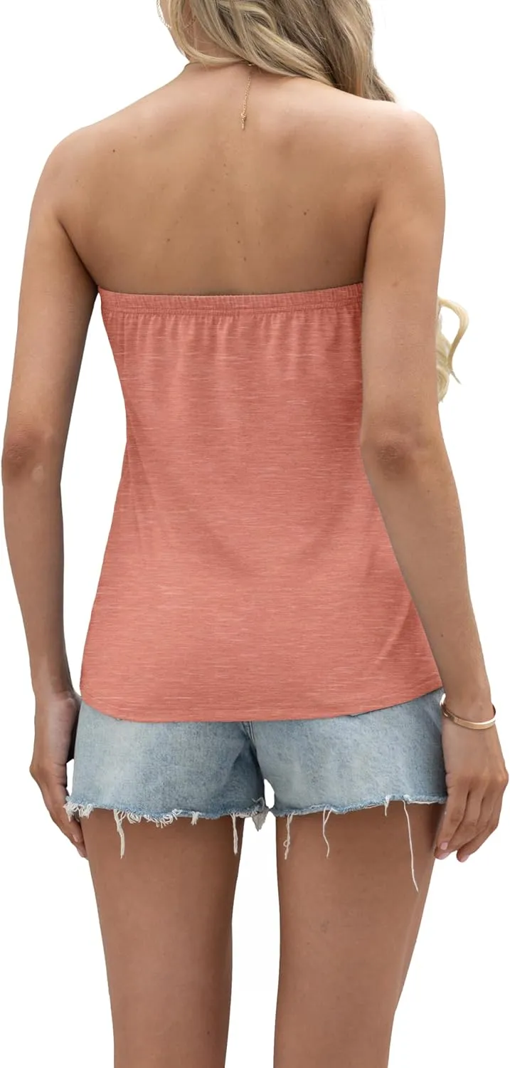 IWOLLENCE Women's Floral Tube Tops Casual Summer Backless Strapless Top Sleeveless Bandeau Tanks Shirt