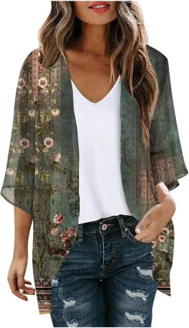 Kimonos for Women Lightweight Casual Dressy Boho Tops Summer Floral Hawaiian Shirts Beach Cover Ups Resort Wear