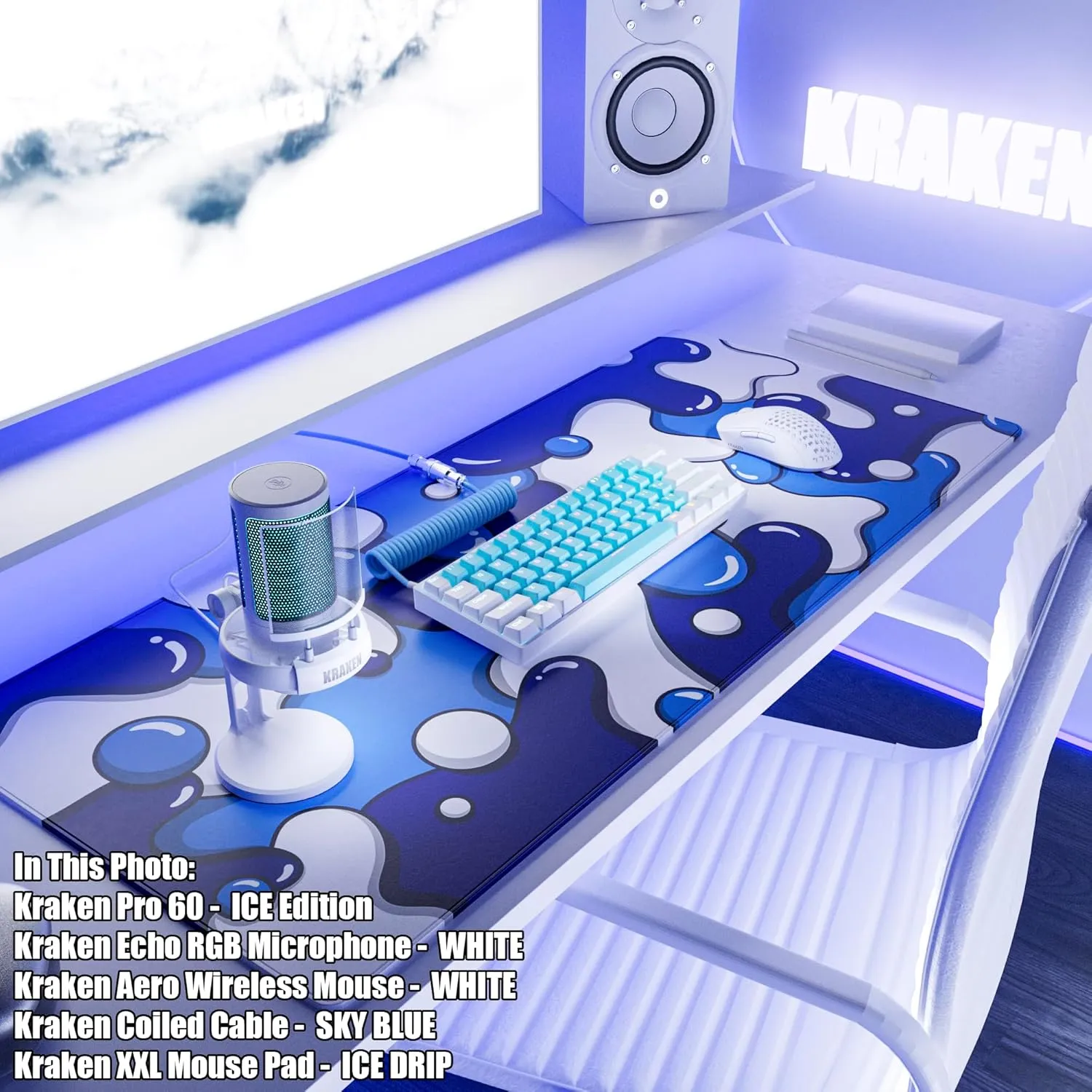 Kraken Gaming Mouse Pad Large Blue XXL Mouse Pad for Gaming - Desk Mat for Keyboard - Thick Artisan Mousepad for Desk (ICE Drip)