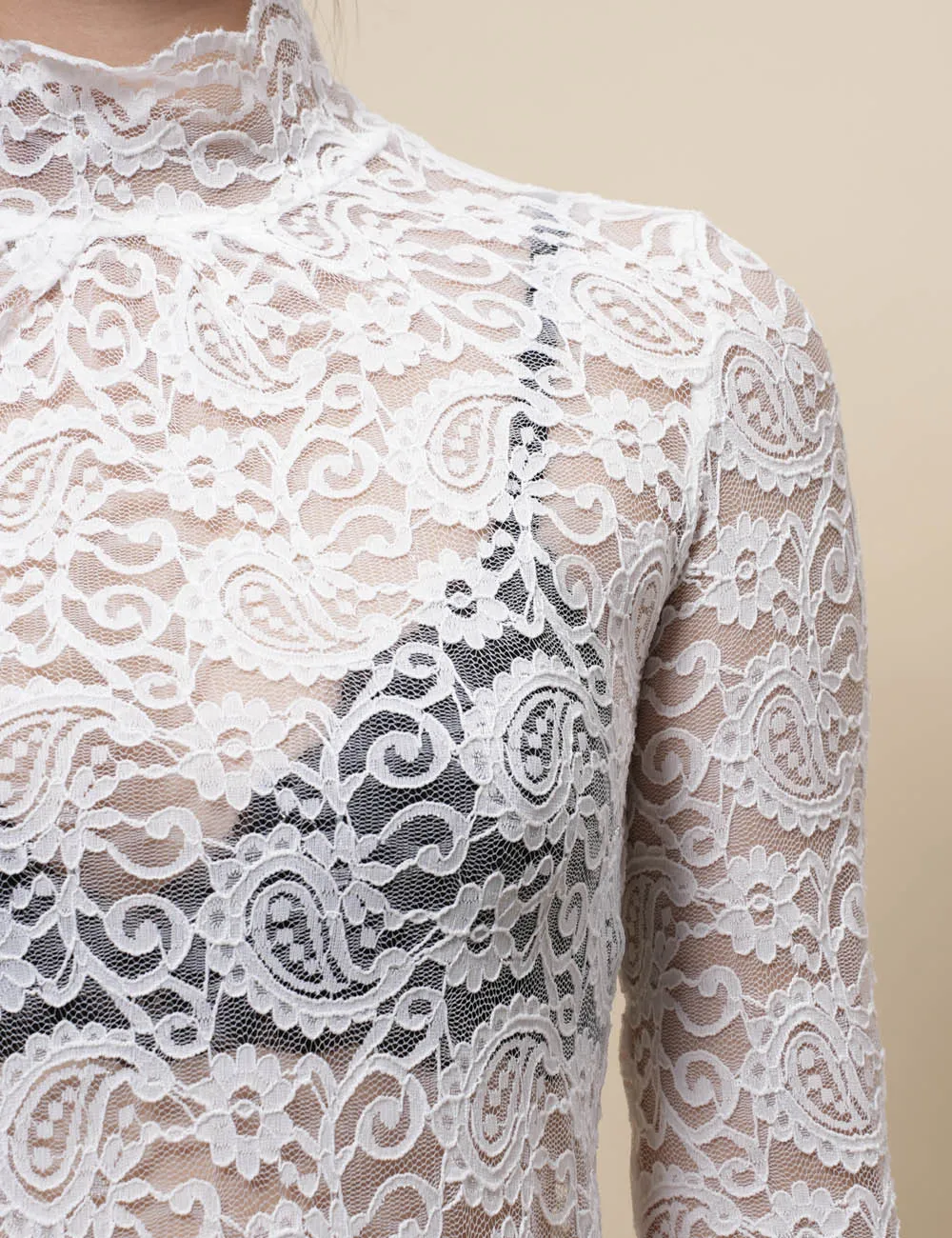 Ladies See Sheer Lace Blouse Layring Top SKT41019