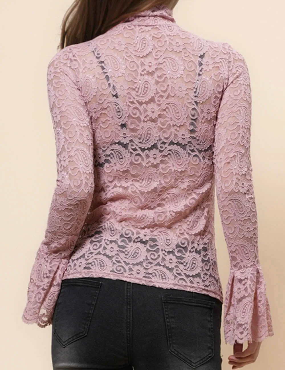 Ladies See Sheer Lace Blouse Layring Top SKT41019