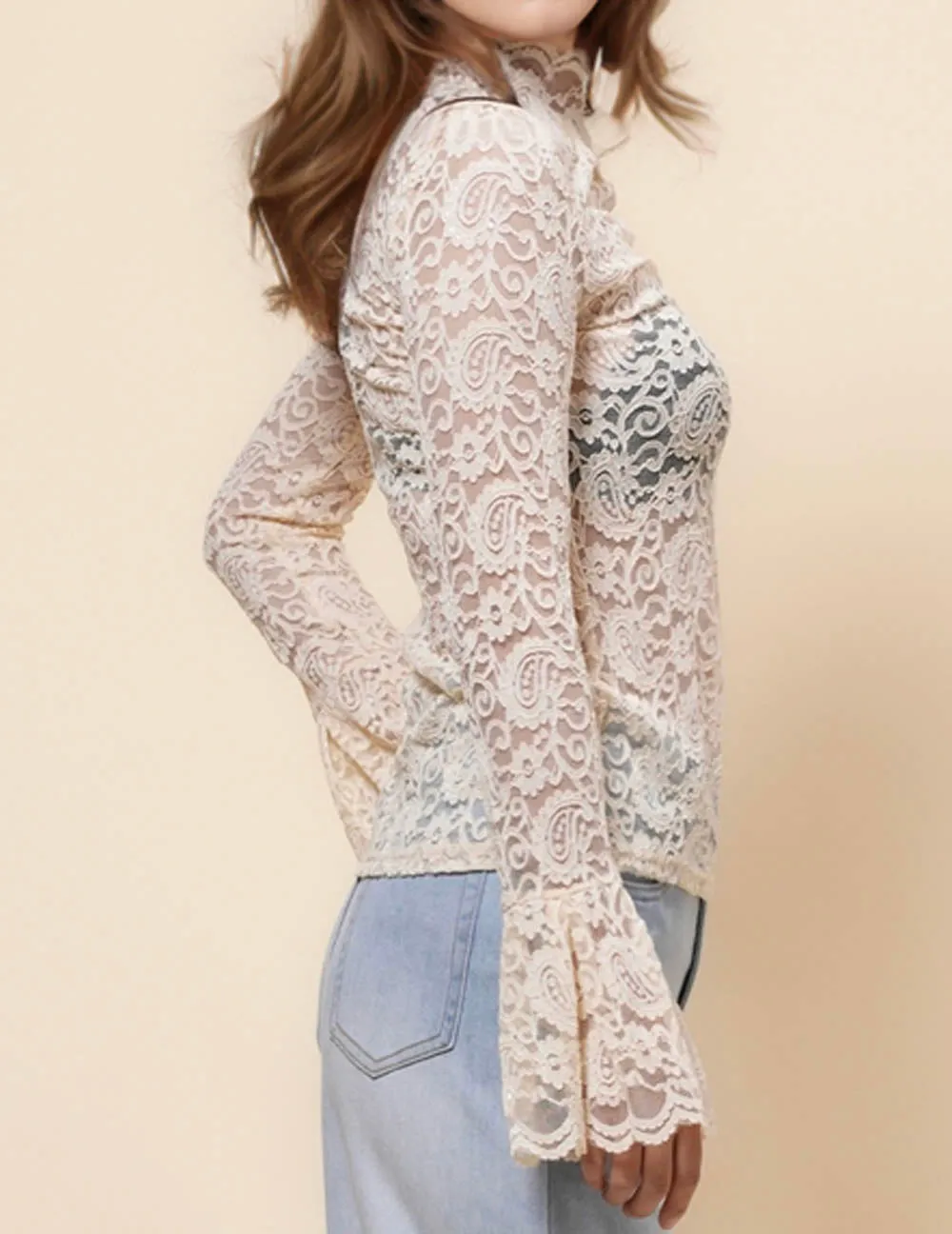 Ladies See Sheer Lace Blouse Layring Top SKT41019