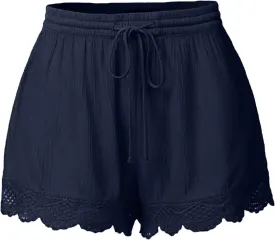 LRMQS Women's Casual Shorts with Pockets, Blue, Size 4X, Plus Size, 5 Inch, Loose Fit, Solid, 2 Pockets, Adult