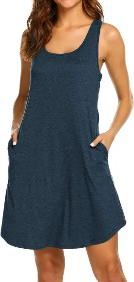 LuckyMore Womens Casual Scoop Neck Sleeveless Racerback Tunic Dress with Pockets
