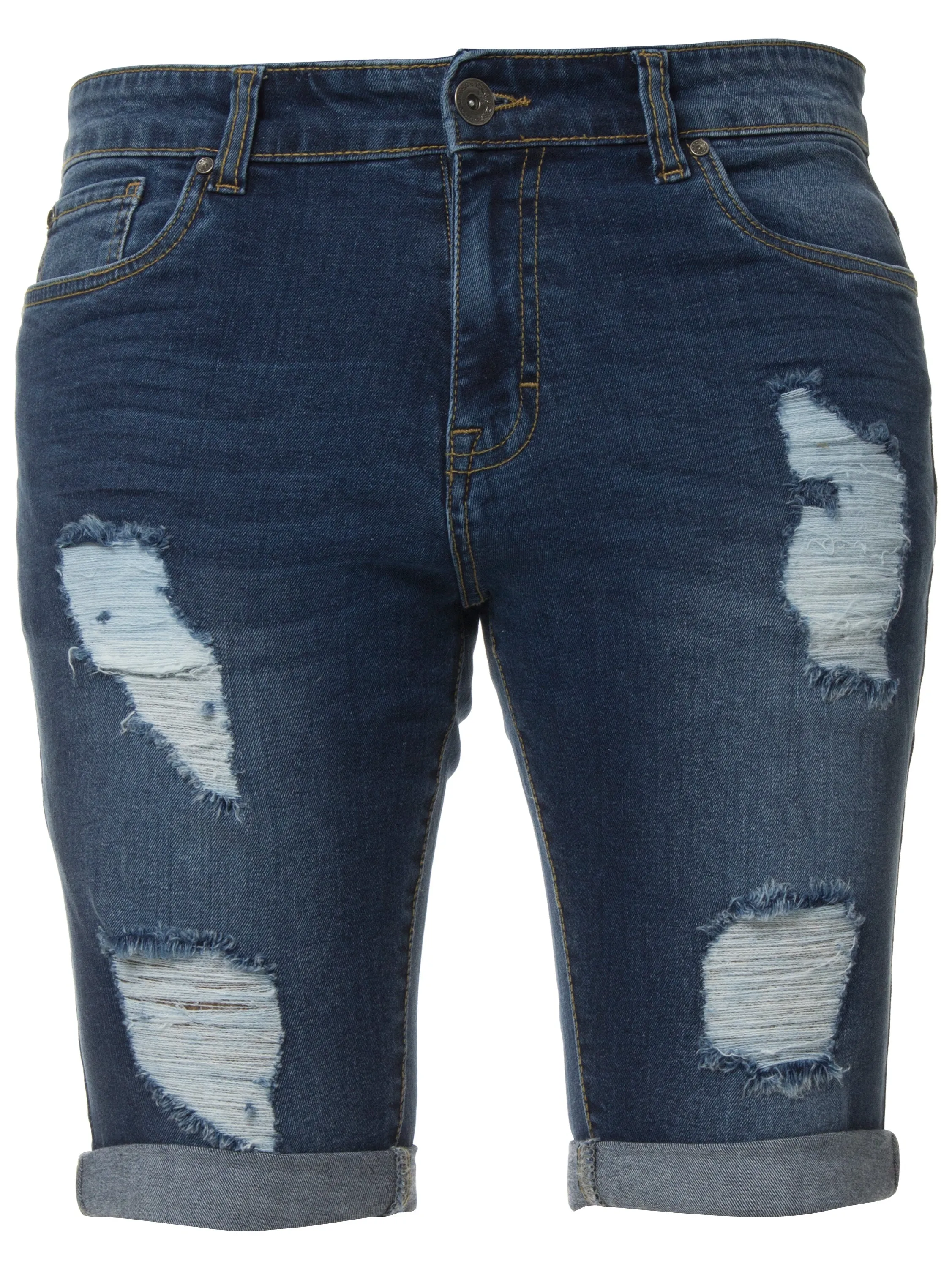 Mens Denim Skinny Fit Distressed Shorts | Enzo Designer Menswear