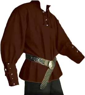 Men's Medieval Pirate Costume-Vintage Bandage Blouse-Mercenary Scottish Wide Cuff Shirt-Long Sleeve Viking Top