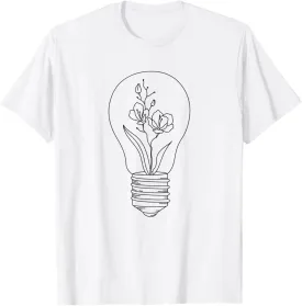 Minimalistic Floral Flower Light Bulb Eco Friendly Organic T-Shirt