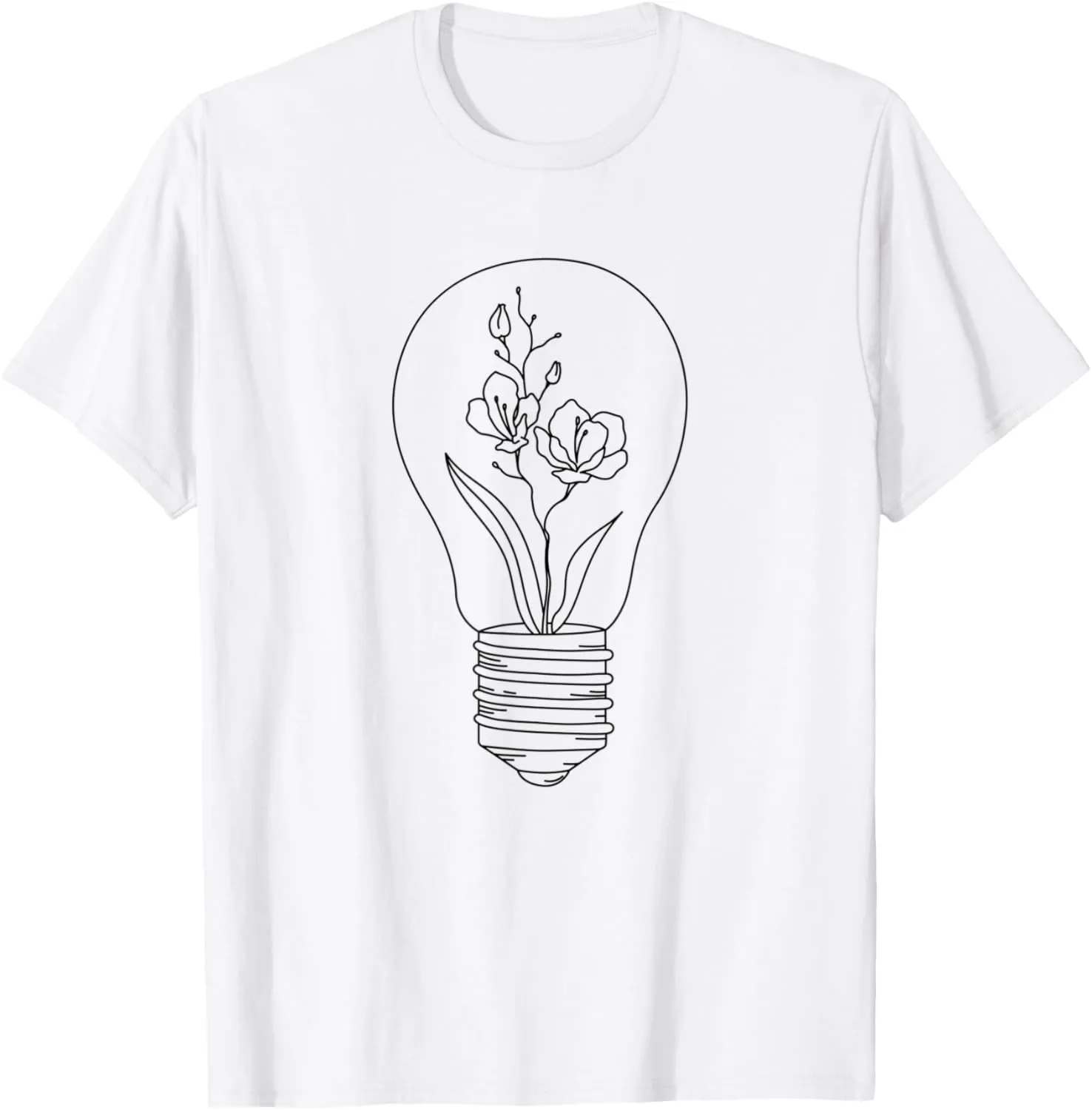 Minimalistic Floral Flower Light Bulb Eco Friendly Organic T-Shirt