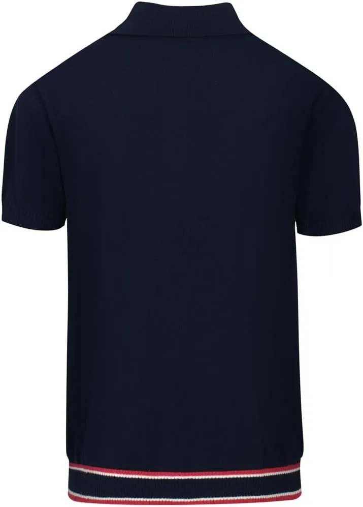 OXKNIT Mens Knitted Vintage Polo, Gradient Stripe Short Sleeve Retro Polo Shirt for Men 60s&70s
