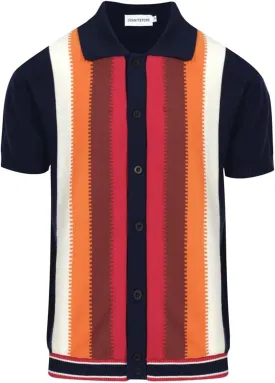 OXKNIT Mens Knitted Vintage Polo, Gradient Stripe Short Sleeve Retro Polo Shirt for Men 60s&70s