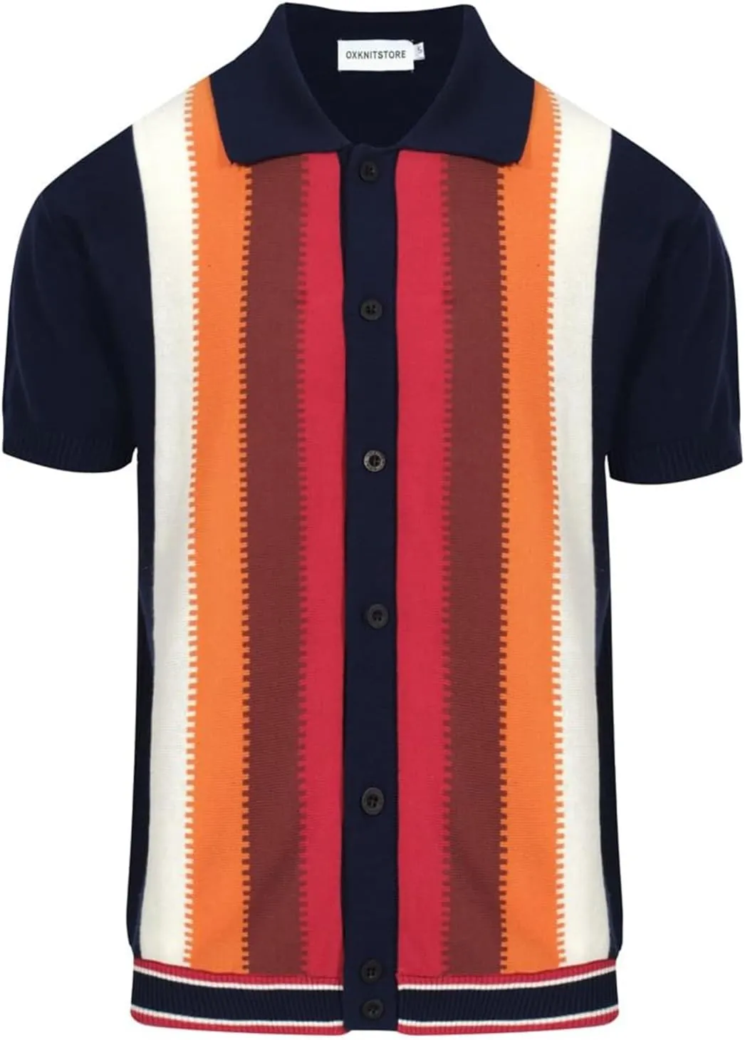 OXKNIT Mens Knitted Vintage Polo, Gradient Stripe Short Sleeve Retro Polo Shirt for Men 60s&70s