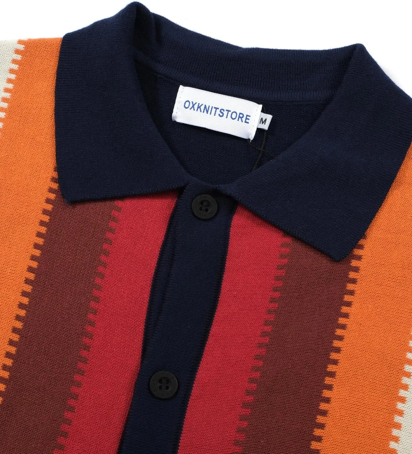 OXKNIT Mens Knitted Vintage Polo, Gradient Stripe Short Sleeve Retro Polo Shirt for Men 60s&70s