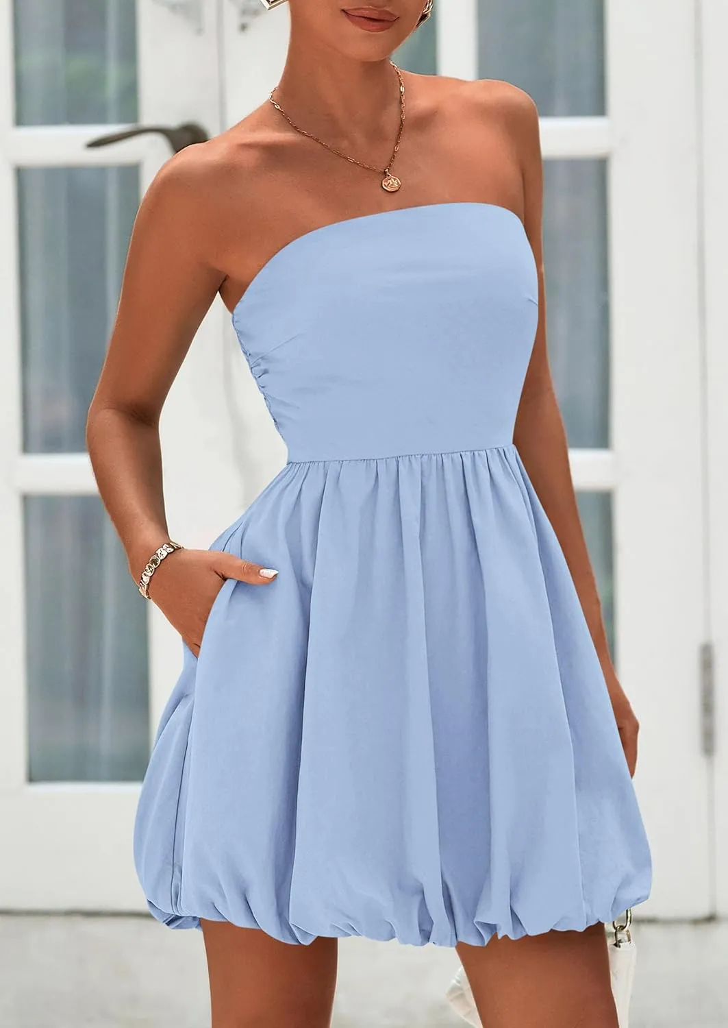 PRETTYGARDEN Women's Bubble Mini Short Dress 2025 Summer Casual A Line Strapless Tube Top Sundress Trendy Smocked Dresses