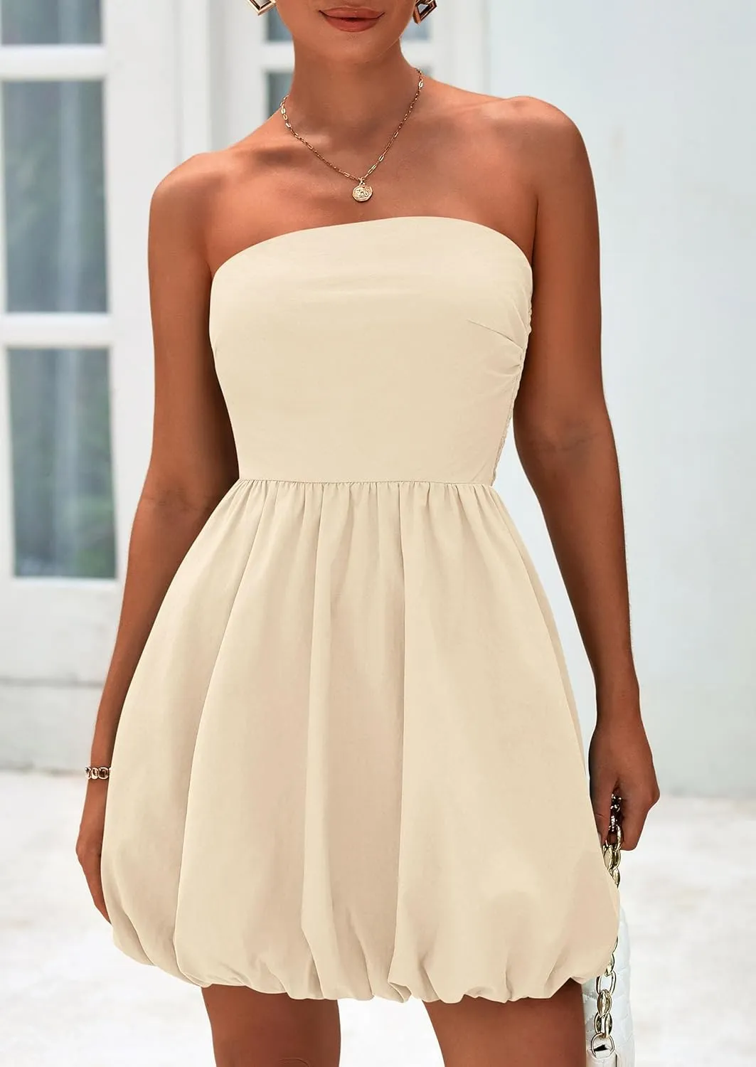 PRETTYGARDEN Women's Bubble Mini Short Dress 2025 Summer Casual A Line Strapless Tube Top Sundress Trendy Smocked Dresses