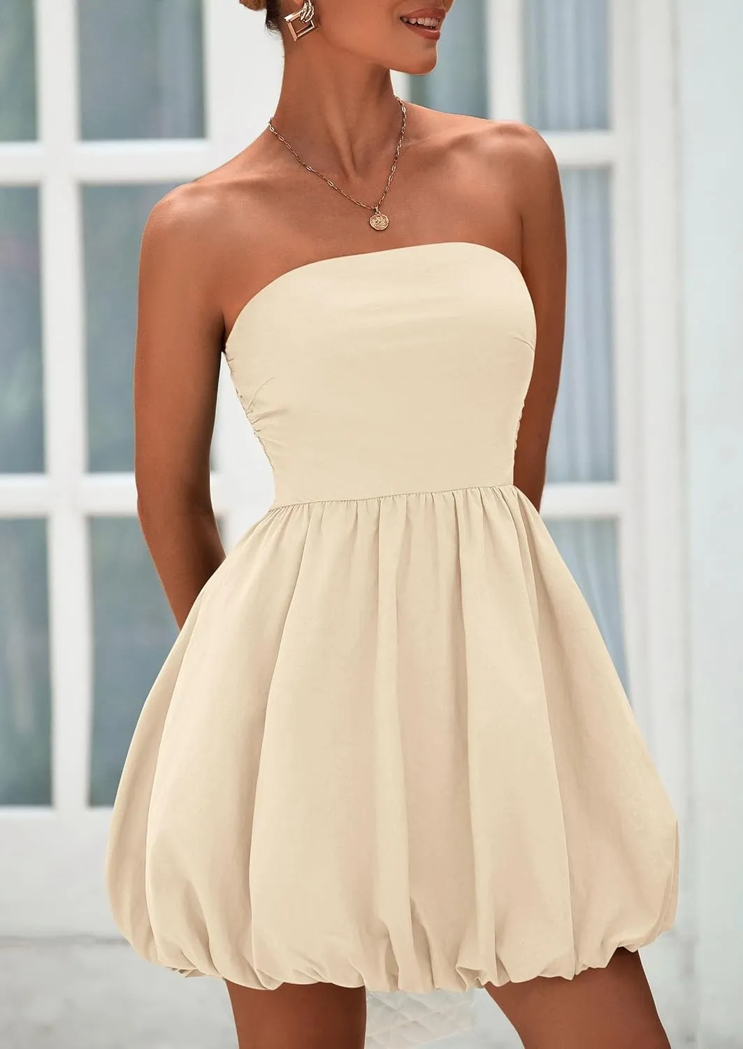 PRETTYGARDEN Women's Bubble Mini Short Dress 2025 Summer Casual A Line Strapless Tube Top Sundress Trendy Smocked Dresses