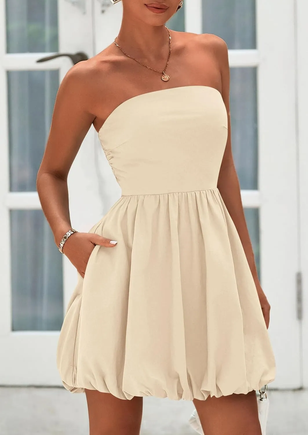 PRETTYGARDEN Women's Bubble Mini Short Dress 2025 Summer Casual A Line Strapless Tube Top Sundress Trendy Smocked Dresses