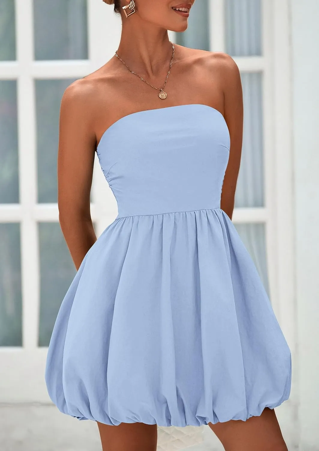 PRETTYGARDEN Women's Bubble Mini Short Dress 2025 Summer Casual A Line Strapless Tube Top Sundress Trendy Smocked Dresses