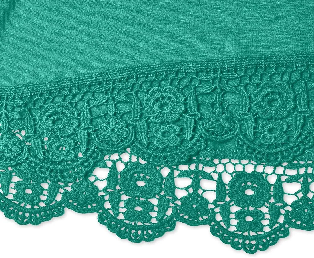 QIXING Women Tops Lace Trim O Neck A Line Tunic Blouse