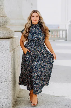Skyler Navy Blossoms Smocked Maxi Dress – Maternity Friendly - DM Exclusive - Restocked