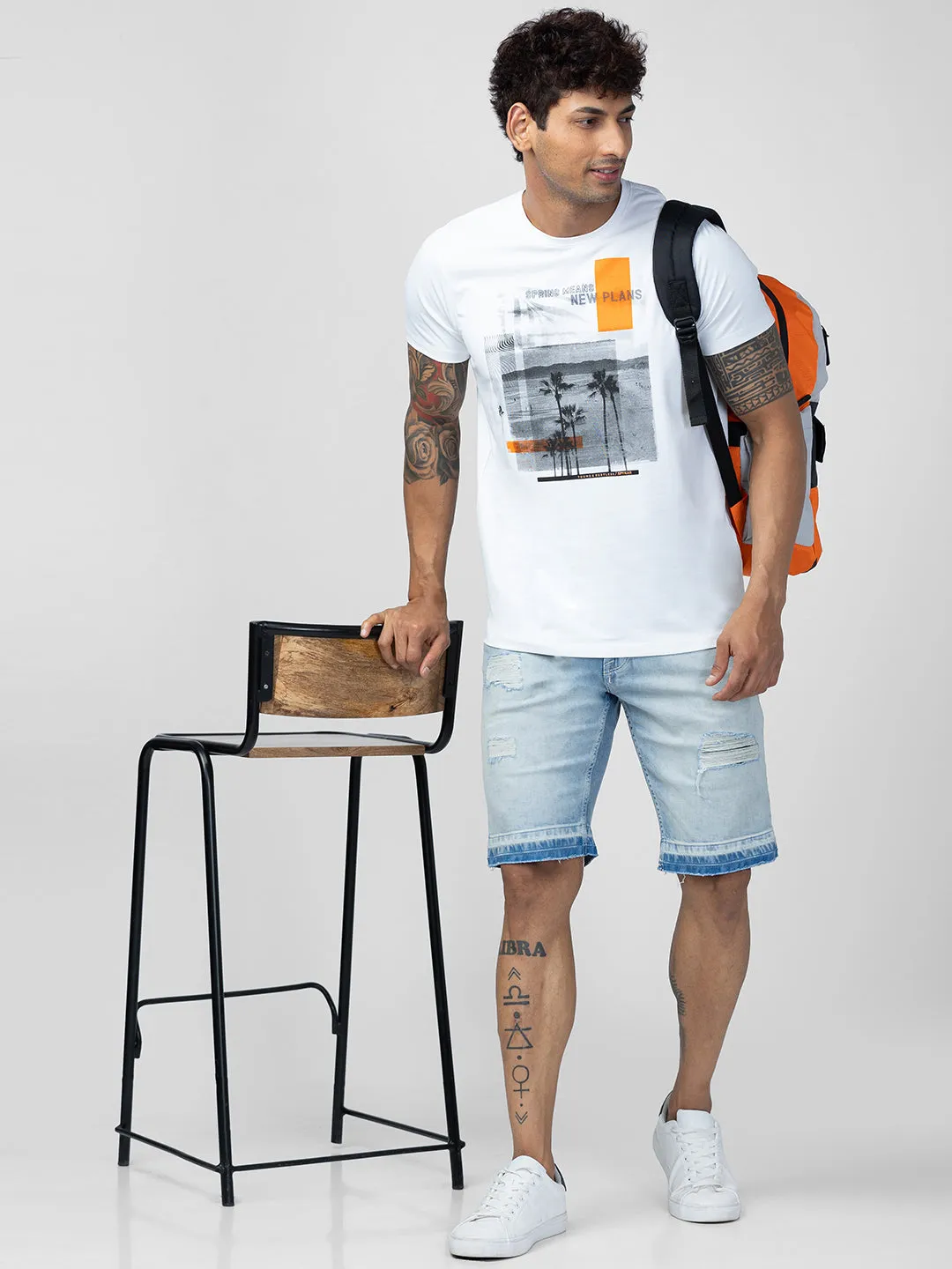 Spykar Men Light Blue Cotton Regular Fit Denim Shorts