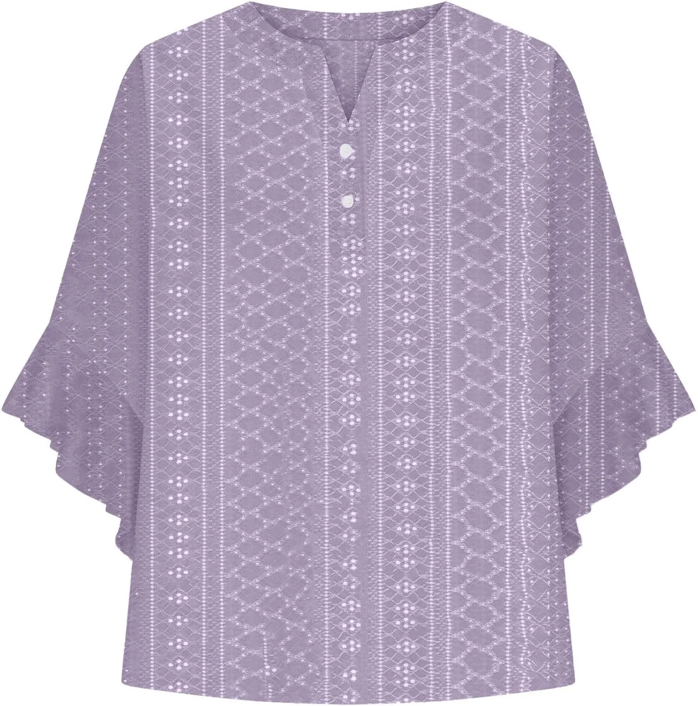 Summer Tops for Women Ruffle 3/4 Sleeve Shirts Boho Button Down Henley Tshirt Loose Floral Print Dressy Tunic Blouse