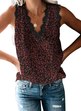 VIISHOW Women Ladies Sexy V Neck Lace Trim Tank Tops Dressy Camisole Casual Loose Sleeveless Chiffon Blouse Shirts