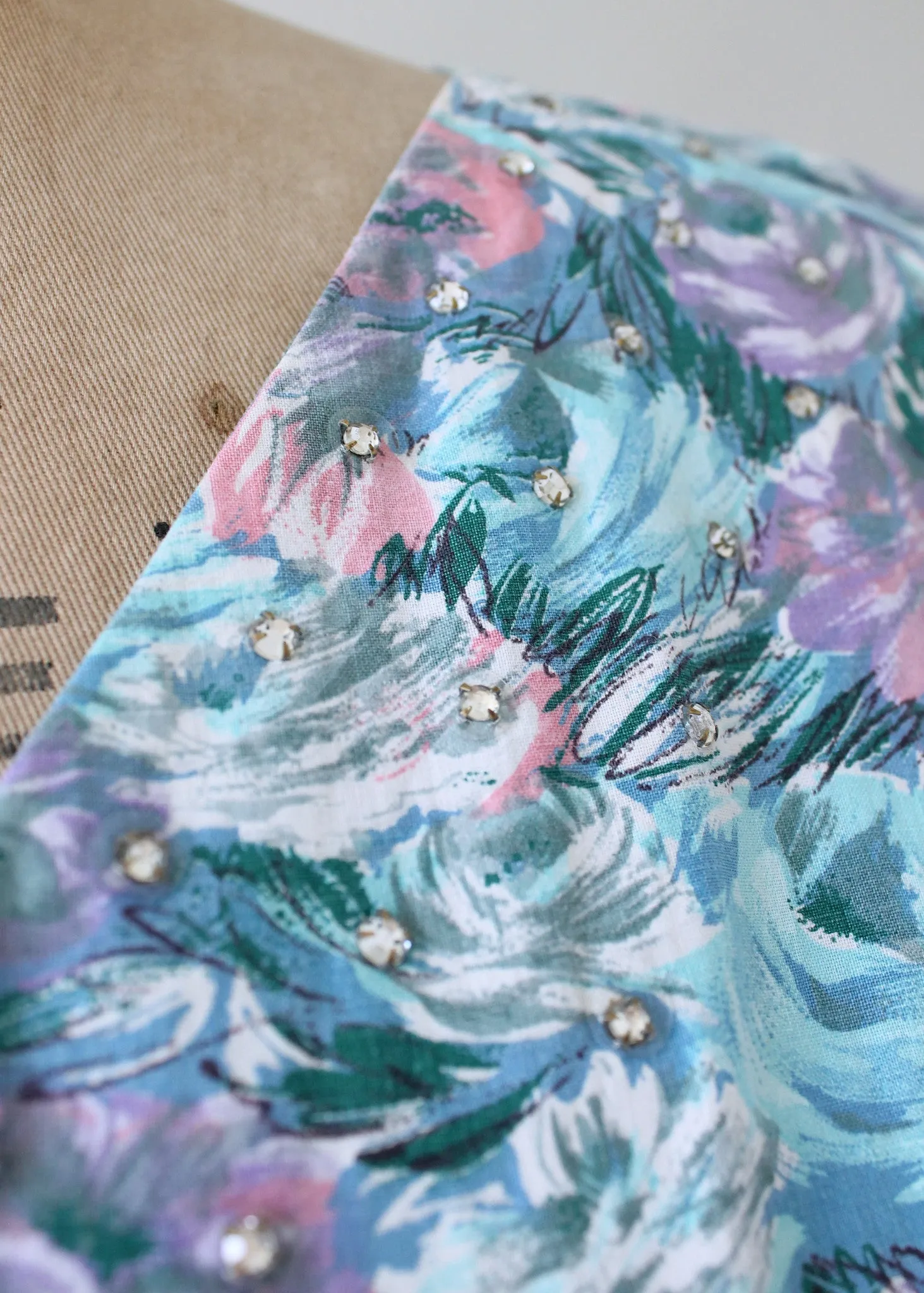 Vintage 1950s Pastel Blue Floral Cotton Day Dress