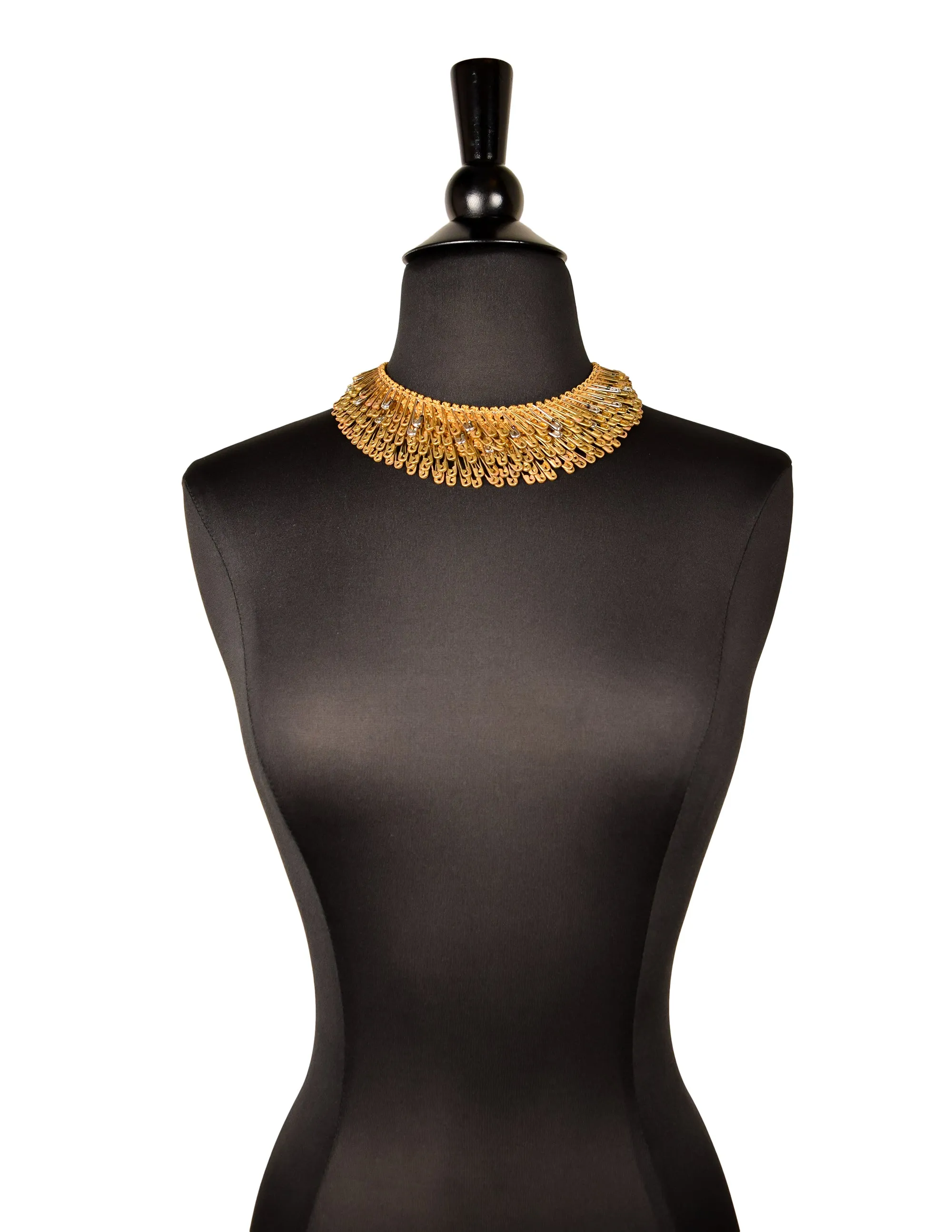 Vintage Brass Silver and Gold Safety Pin Knit Collar Necklace